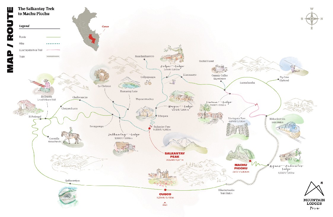 Travel from Salkantay to Machu Picchu map